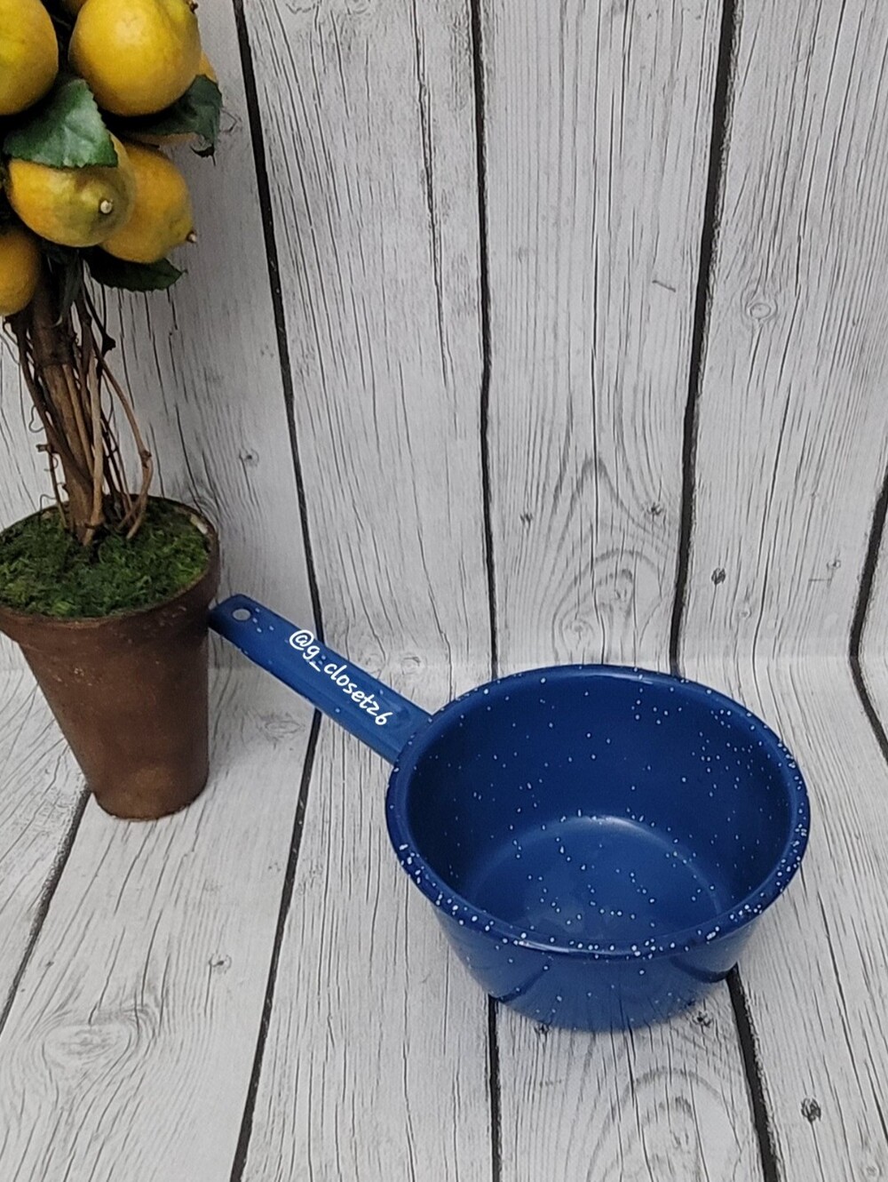 Vintage Blue Speckled Enamelware Sauce Pan